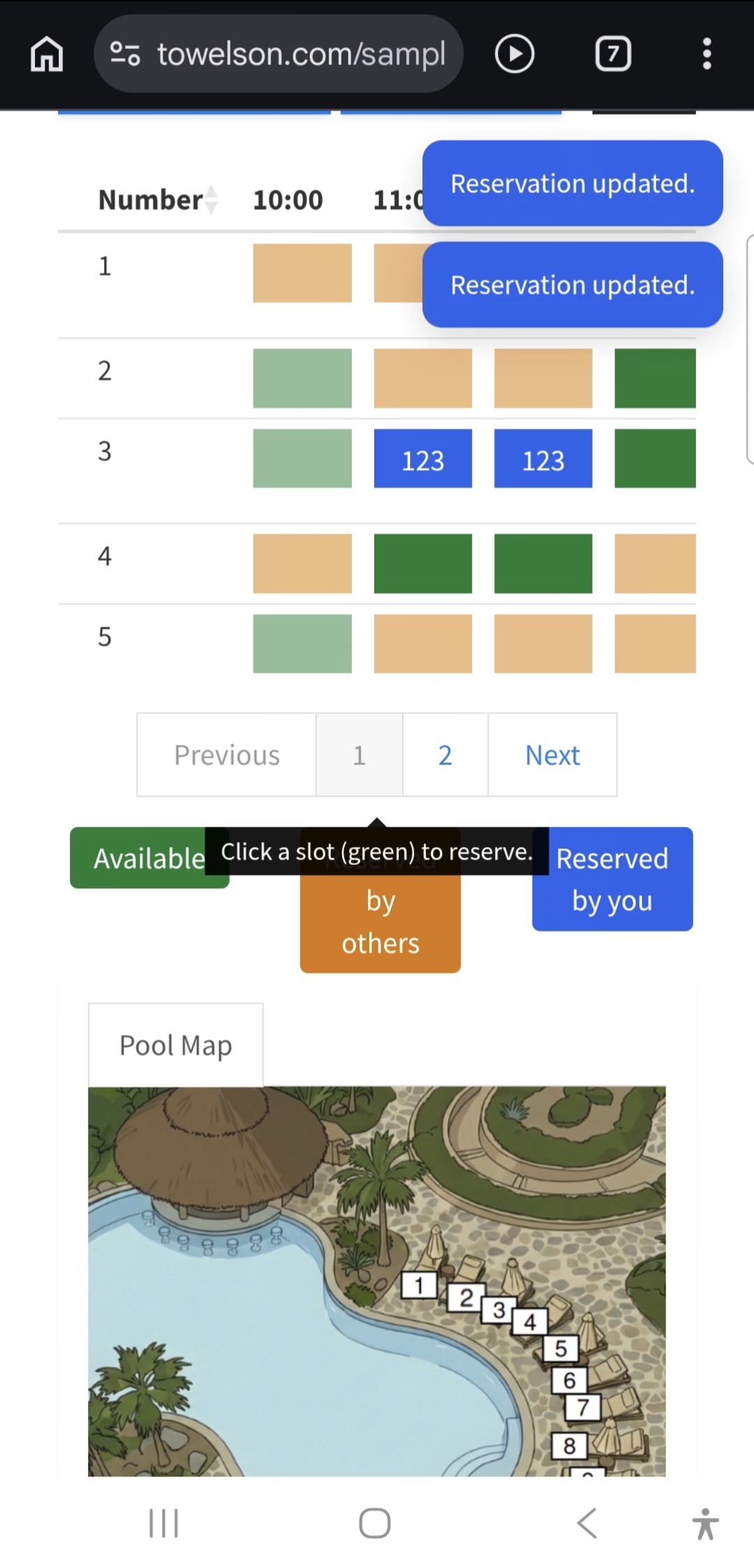 Live reservation view